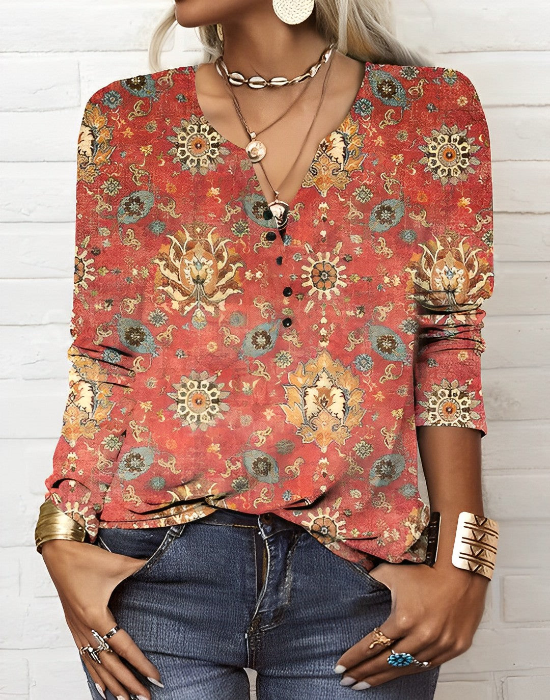 Abigail® | Blusa Estampada Estilo Étnico