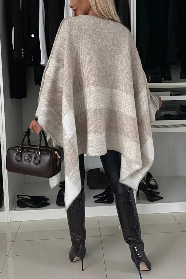 Peggy® | Poncho solto xadrez de malha calmo e elegante com mangas em forma de asa de morcego em bloco colorido