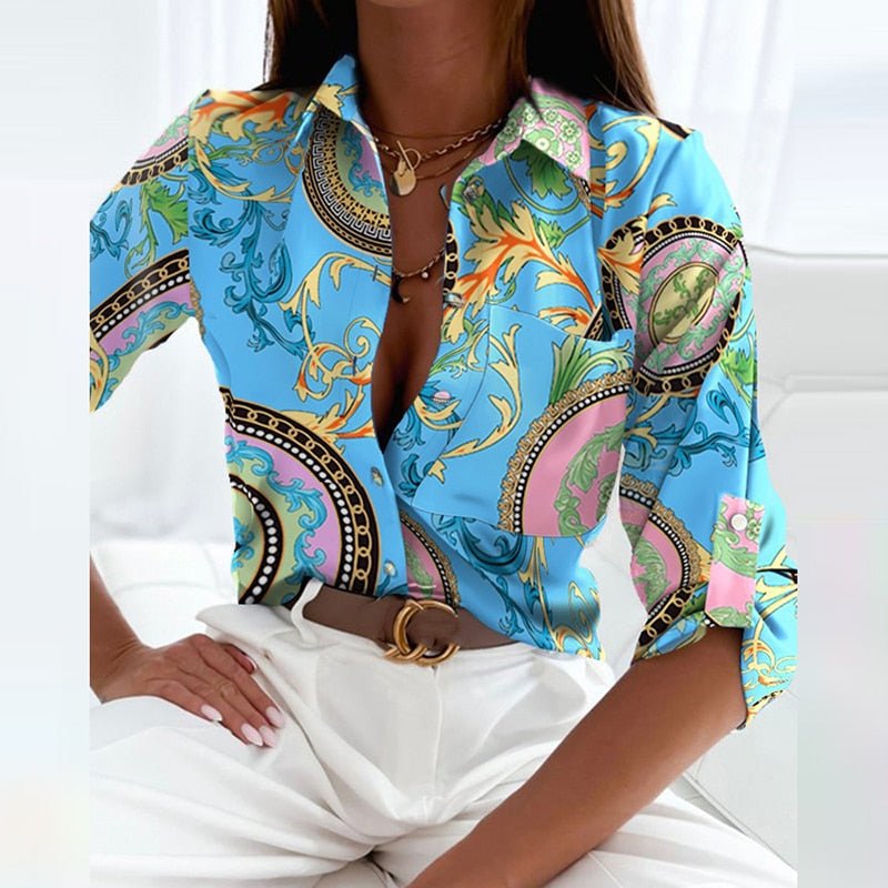 Auberta® | Blusa estilosa com gola virada para baixo elegante, perfeita para escritório e lazer