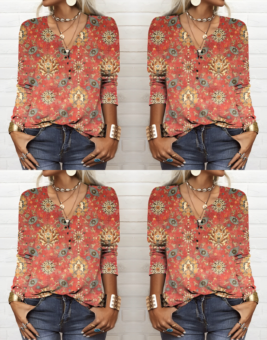 Abigail® | Blusa Estampada Estilo Étnico