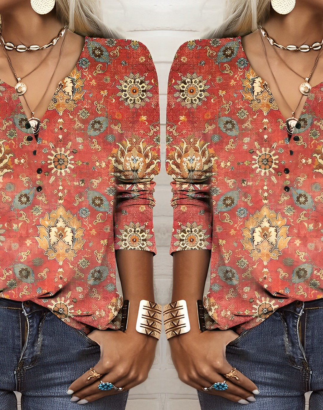 Abigail® | Blusa Estampada Estilo Étnico