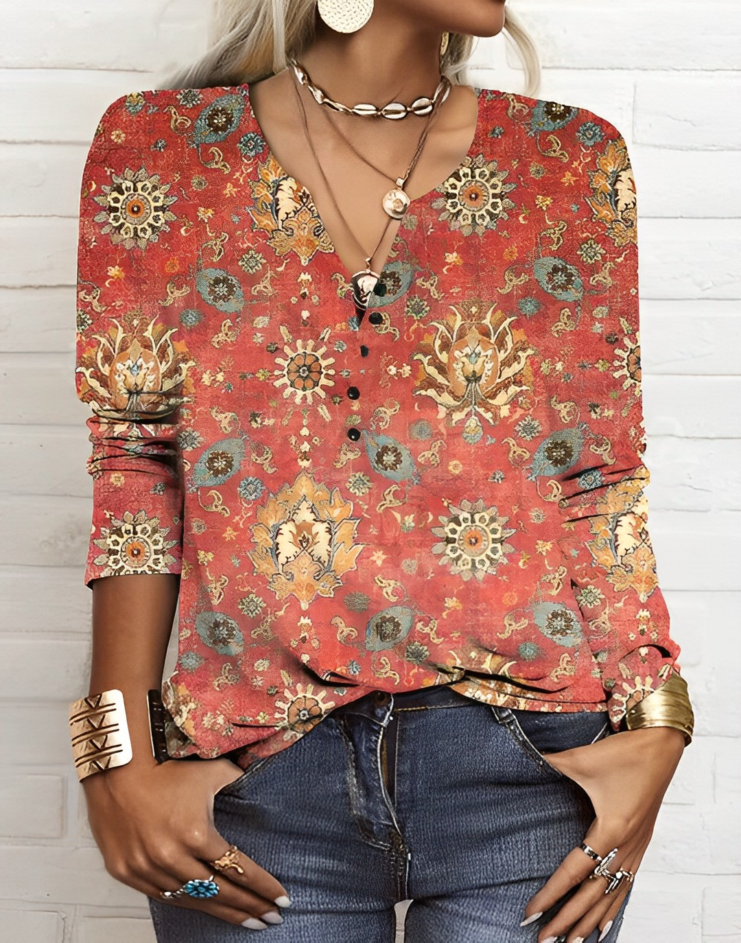 Abigail® | Blusa Estampada Estilo Étnico